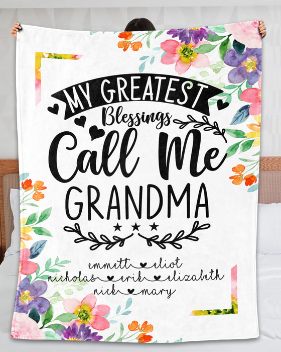 Personalized To My Grandma Blanket From Grandkids Blessing Call Me Nana Colorful Flower Custom Name Gifts For Christmas