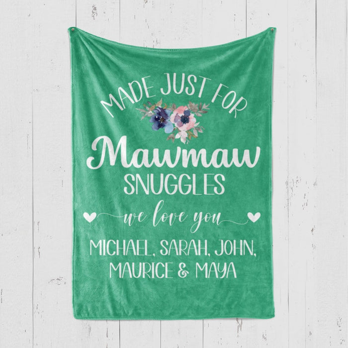 Personalized Blanket For Mom Made Just For Maw Maw Snuggles Flower Printed Multi Background Custom Kids Name