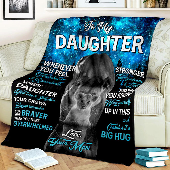 Personalized To My Daughter Blanket From Mom Old Lion & Baby Lion Printed You Are Braver Than You Think