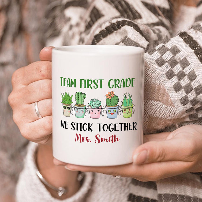 Personalized Ceramic Coffee Mug We Stick Together Funny Cactus Design Custom Name 11 15oz Back To School Cup