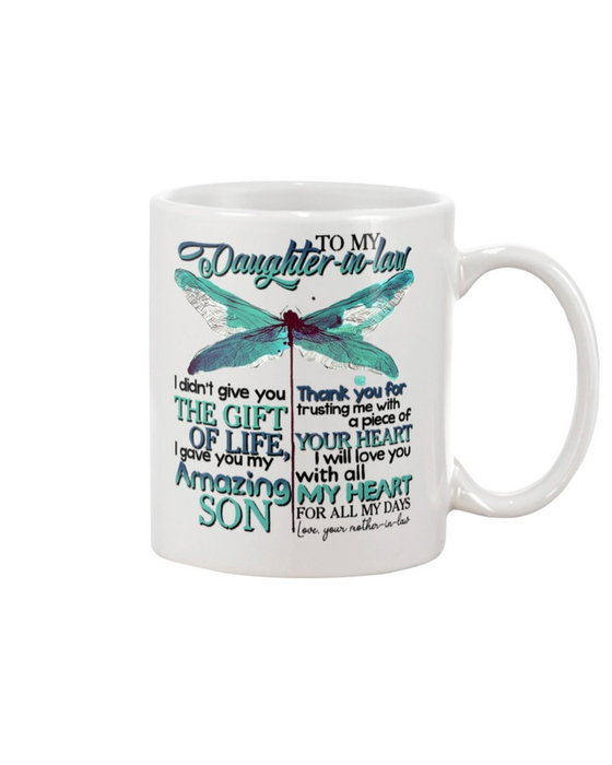 Personalized Coffee Mug Gifts For Daughter In Law Dragonfly A Piece Of Your Heart Custom Name White Cup For Birthday