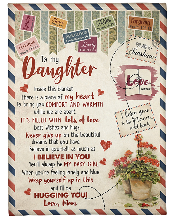 Personalized Blanket To My Daughter From Mom Comfort And Warmth Flower Printed Airmail Stamp Design Custom Name