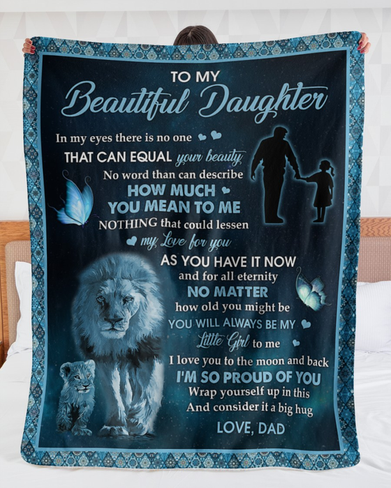 Personalized Blanket To My Daughter From Dad Old & Baby Lion Printed Mandala Frame Galaxy Background Custom Name