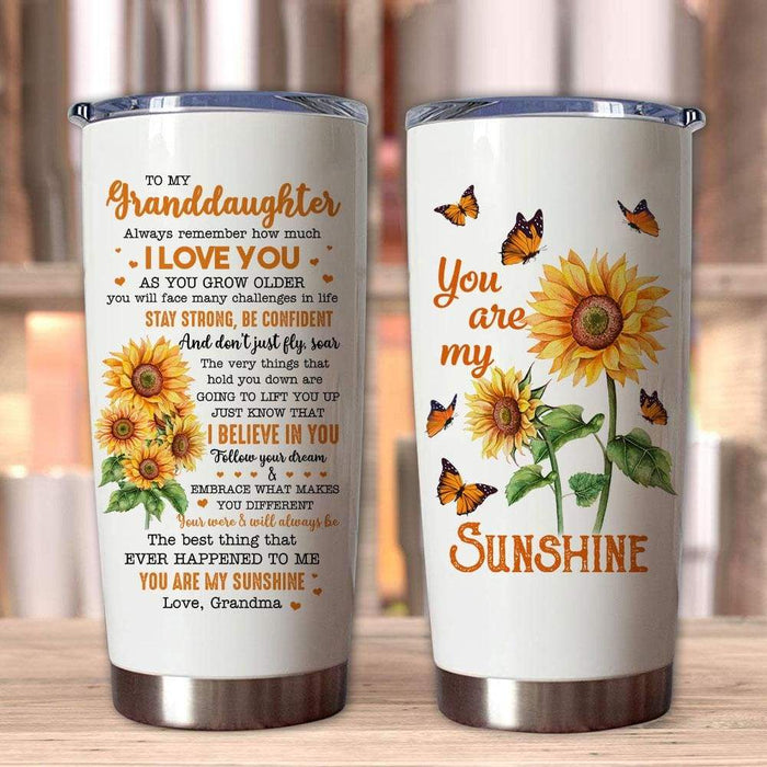 Personalized Tumbler To Granddaughter Gifts From Grandparents Face Challenges In Life Sunflower Custom Name Travel Cup