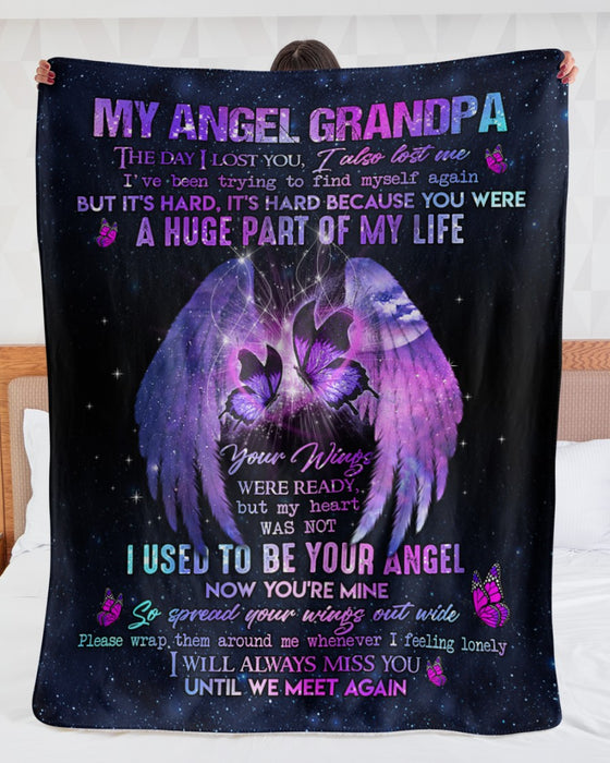 Personalized Memorial Blanket For Loss Of Grandpa Your Wings Were Ready But My Heart Not Custom Name Keepsake Gifts