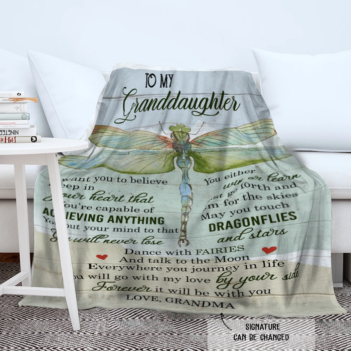 Personalized To My Granddaughter Blanket From Grandma I Want You To Believe Deep In Your Heart Dragonfly Printed
