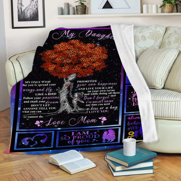 Personalized Tree Blankets To My Daughter Purple Galaxy Bakcground Fleece Blankets Custom Name