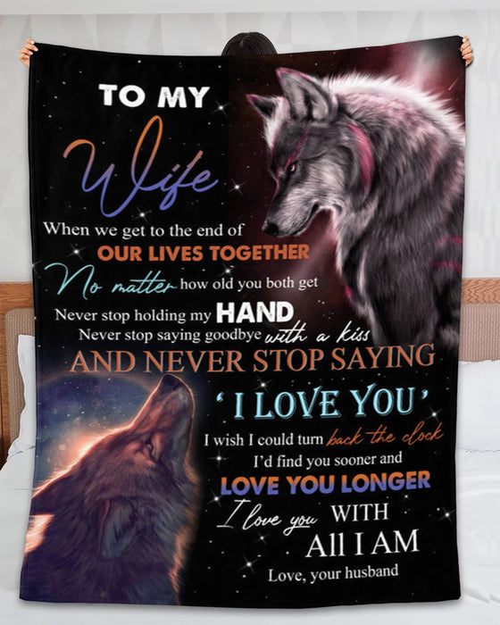 Personalized To My Wife Blanket From Husband Couple Wolf Printed Never Stop Saying I Love You Blanket Custom Name