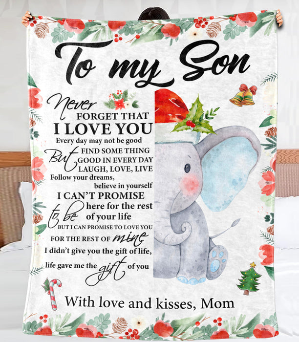 Personalized To My Son Blanket From Father Mother Custom Name Follow Your Dream Cute Elephant Holly Gifts For Christmas