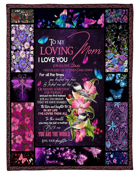 Personalized To My Mom Fleece Blanket From Daughter For All The Times You Picked Me Up Butterflies Birds Flowers Printed