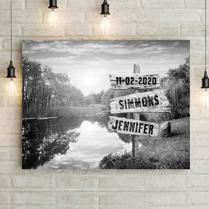 Personalized Canvas Wall Art For Couples River & Love Wooden Street Signs Custom Name Poster Prints Gifts For Valentine