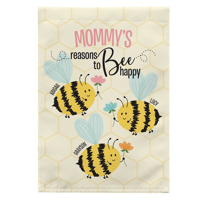 Personalized Garden Flag For Grandma Nana Reasons To Bee Happy Cute Heart Bees Custom Grandkids Name Welcome Flag Gifts