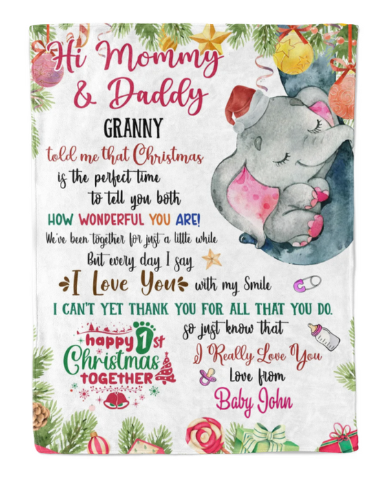 Personalized Blanket For New Mom Dad Elephant I Can't Thank You For All You Do Custom Name Gifts For First Christmas