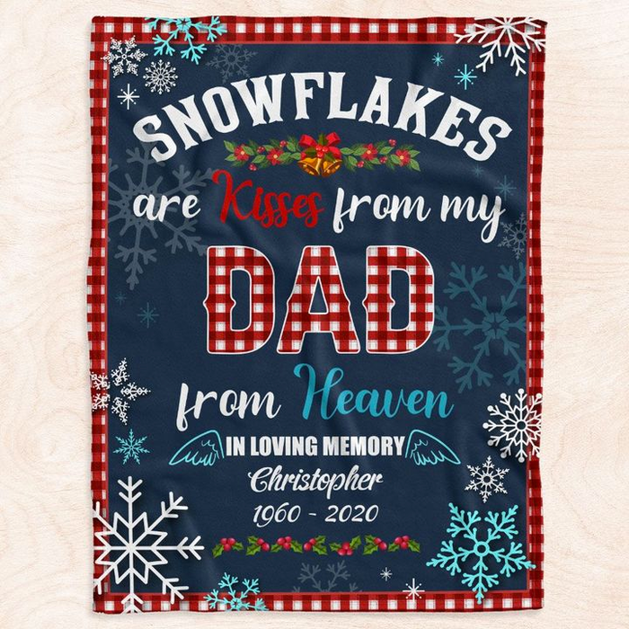 Personalized Memorial Blanket From Dad In Heaven Snowflakes Are Kisses From My Dad From Heaven Buffalo Plaid Design