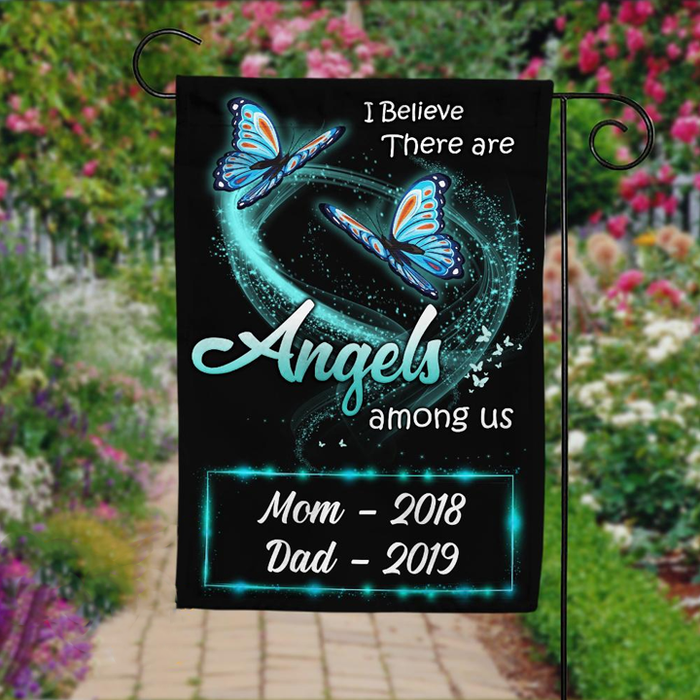Personalized Memorial Gifts Flag For Family In Heaven Butterflies There Are Angels Custom Name Cemetery Decoration