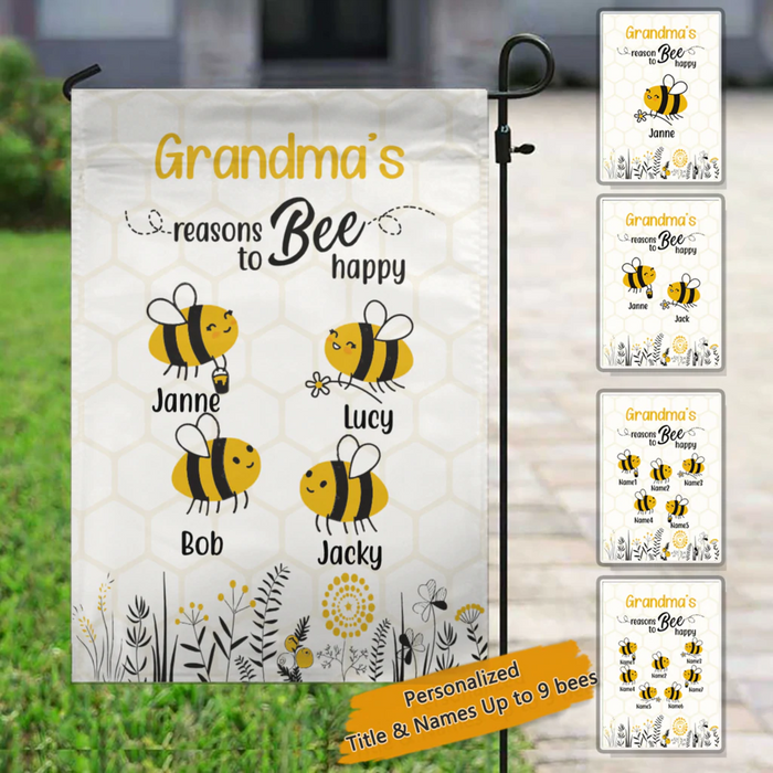 Personalized Garden Flag For Grandma Reasons To Bee Happy Custom Grandkids Name Welcome Flag Gifts For Birthday