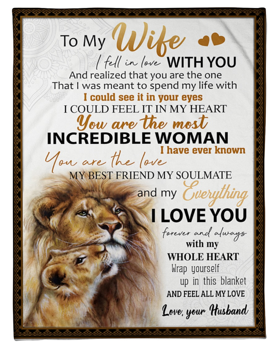 Personalized Blanket To My Wife From Husband My Soul Mate Lion Couple Printed Mandala Rustic Style Custom Name