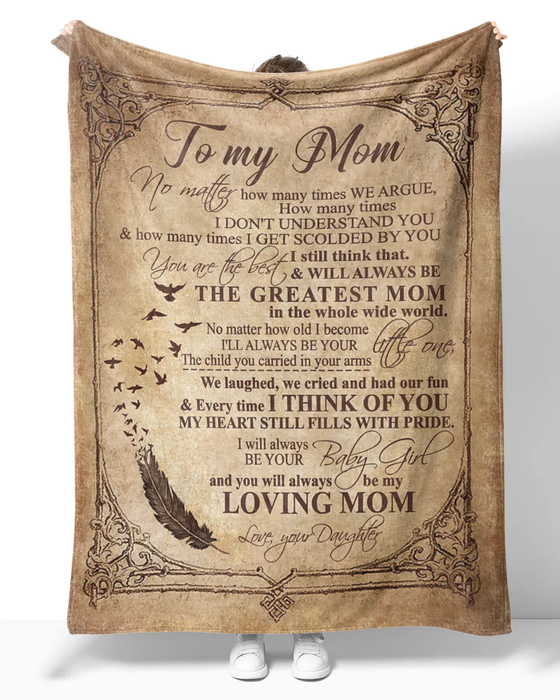 Personalized Vintage Fleece Blanket To My Mom On Mothers Day Feathers & Birds Blanket Custom Name