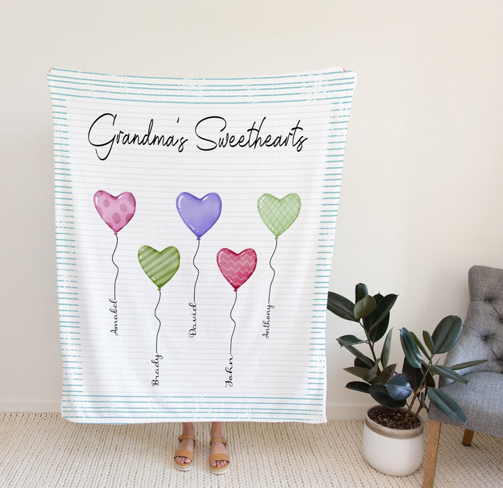 Personalized To My Grandma Blanket From Grandkids Colorful Heart Balloons Sweetheart Custom Name Gifts For Christmas