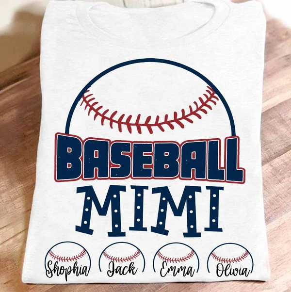 Personalized T-Shirt For Baseball Lovers Baseball Mimi Balls Printed Sewing Design Custom Grandkids Name