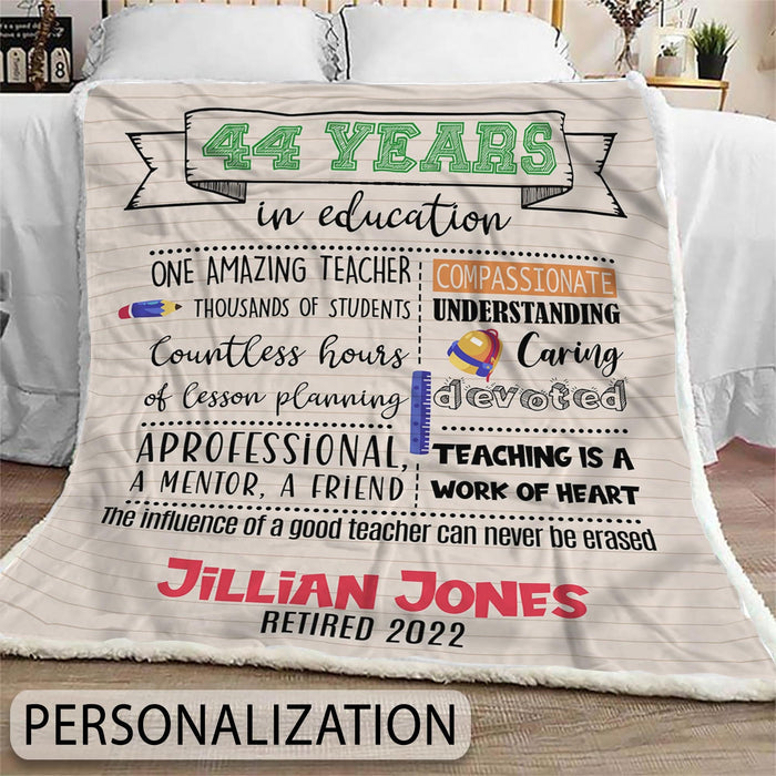 Personalized Retirement Blanket For Teacher Teaching Is A Work Of Heart Custom Name Retired Gifts For Men Women