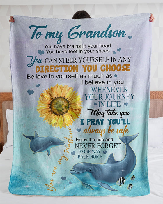 Personalized To My Grandson Blanket From Grandparents Sunflowers I Pray You'll Be Safe Custom Name Gifts For Birthday