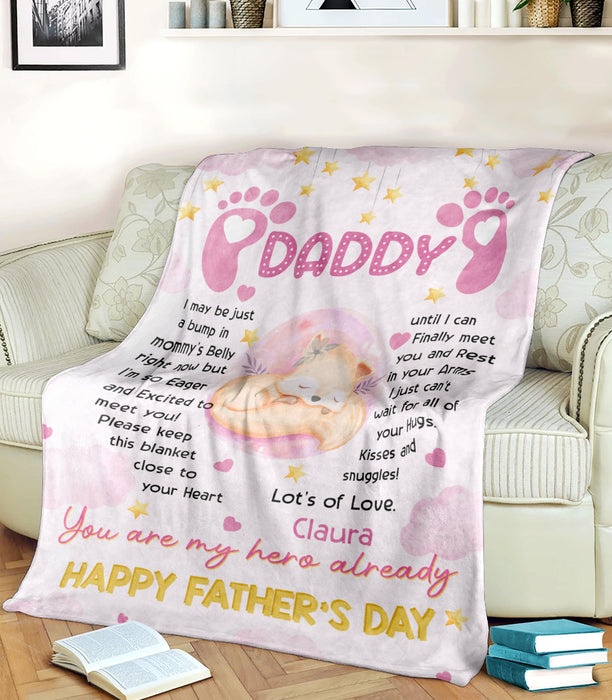 Personalized Fleece Sherpa Blanket From Baby Girl To First Time Dad Cute Fox I Just Can't Wait For Fathers Day Ideas