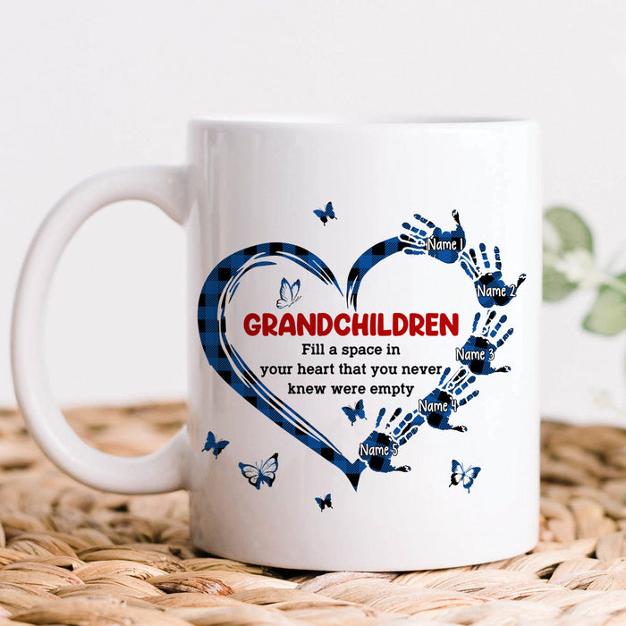 Personalized Coffee Mug Gifts For Grandma Fill A Space Heart Handprints Heart Custom Grandkids Name Christmas White Cup