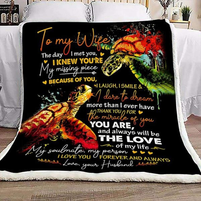 Personalized To My Wife Blanket From Husband The Day I Met You I Knew You'Re My Missing Piece Turtle Couple Printed