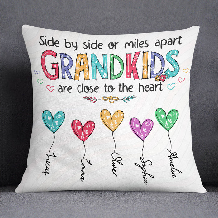 Personalized Square Pillow Gifts For Grandma Side By Side Or Miles Apart Custom Grandkids Name Sofa Cushion For Birthday