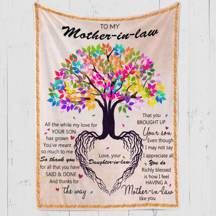 Personalized Lovely Fleece Blanket To My Mother In Law Colorful Tree & Heart Roots Print Sherpa Blankets Custom Name