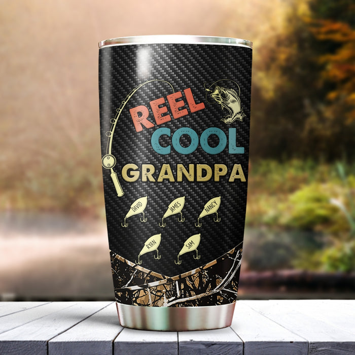 Personalized Tumbler For Grandpa From Grandkids Reel Cool Camouflage Fishing Lovers Custom Name Travel Cup Xmas Gifts