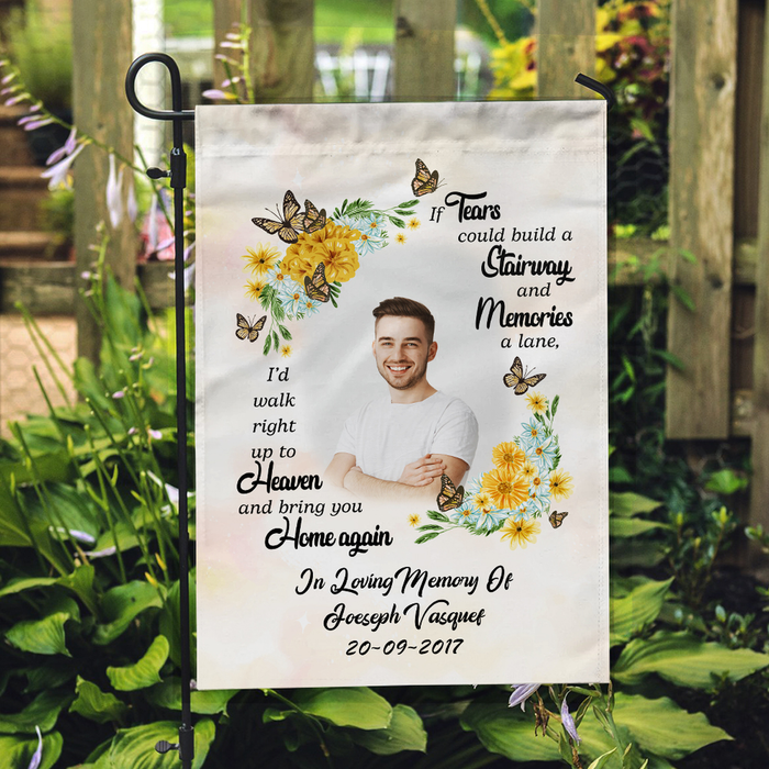 Personalized Memorial Gifts Flag For Family Butterflies Bring You Home Again Custom Name Photo Cemetery Decoration