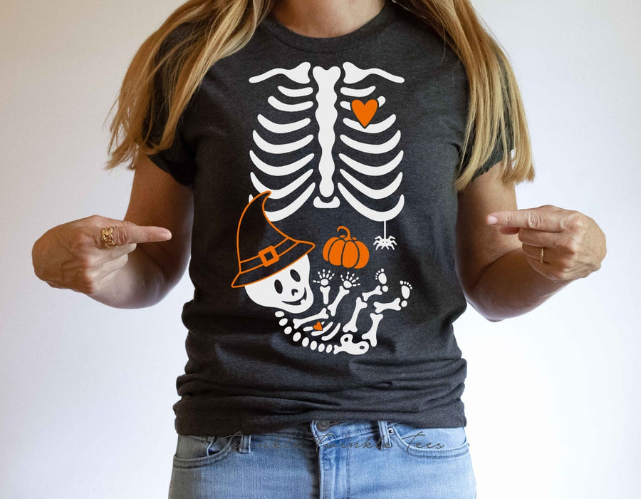 Classic T-Shirt For Pregnant Women With Skeleton Maternity & Pumpkin And Spider Printed Halloween Shirts
