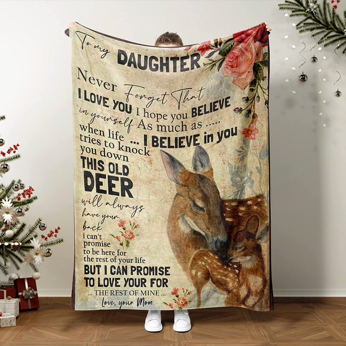 Personalized Rustic Floral Blanket To My Daughter Funny Deer Hugged Premium Blankets Custom Name