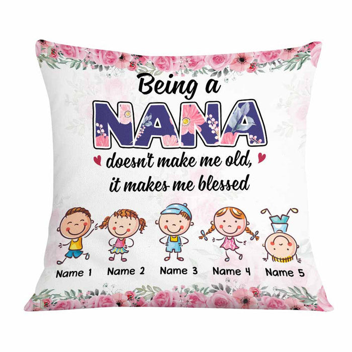 Personalized Square Pillow For Grandma It Makes Me Blessed Pink Rose Custom Grandkids Name Sofa Cushion Christmas Gifts