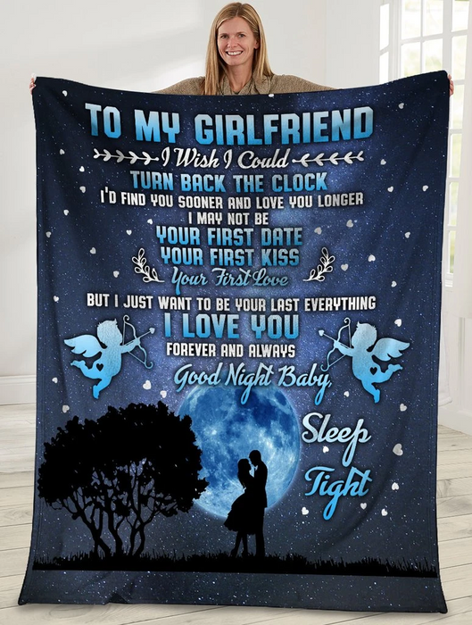 Personalized Night Sky Fleece Blanket To My Girlfriend Romantic Holding Couple & Moon Print Blankets Custom Name