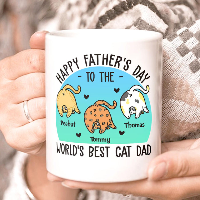 Personalized Ceramic Coffee Mug For World's Best Cat Dad Naughty Funny Cat Design Custom Cat's Name 11 15oz Cup