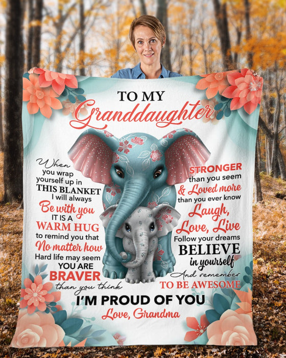 Personalized Blanket To My Granddaughter From Grandma I Am Proud Of You Old And Baby Elephant Print Custom Name