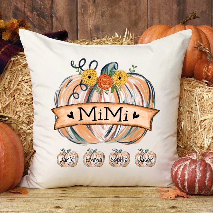 Personalized Square Pillow Gifts For Grandma Mimi Pumpkin Flowers Heart Custom Grandkids Name Sofa Cushion For Birthday