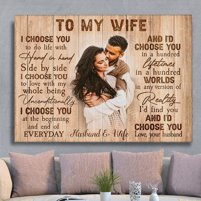 Personalized To My Wife Canvas Wall Art From Husband Side By Side I Choose You Custom Name Photo Canvas Poster Gifts