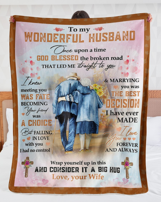 Personalized Old Couple Blanket To My Wonderful Husband Growing Old Together Custom Name Blanket For Valentines