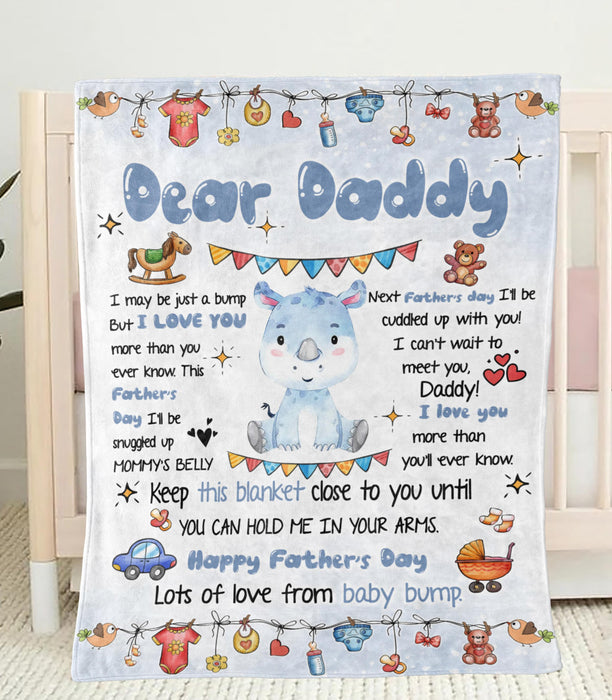 Personalized Blanket To My Dad From Baby Bump Happy Father's Day Cute Funny Baby Rhino Printed Custom Name