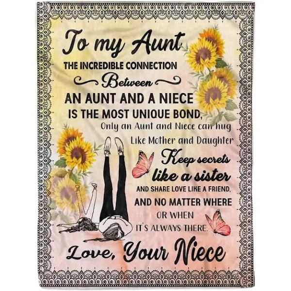 Personalized To My Aunt Blanket From Niece Letter Sunflowers It's Always There Custom Name Gifts For Christmas