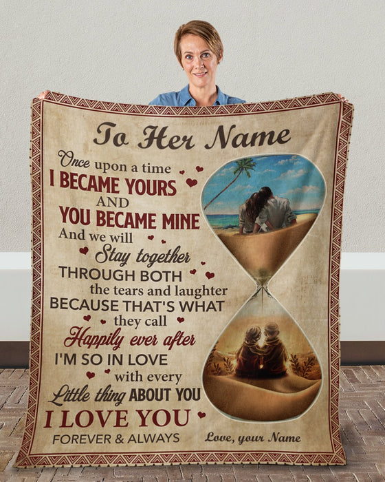 Personalized Blanket To My Wife From Husband Hourglass Design Old & Young Couple Print Meaningful Gifts Custom Name