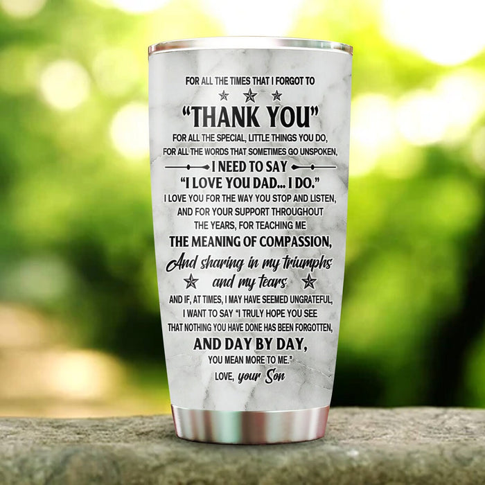Personalized To My Dad Tumbler From Son Puzzle Vintage Thank You For All The Special Custom Name 20oz Travel Cup Gifts