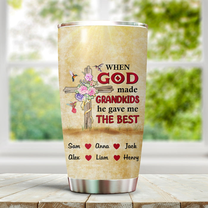 Personalized Tumbler For Grandma God Christ Jesus Cross Christian Vintage Custom Grandkids Name Travel Cup Birthday Gift