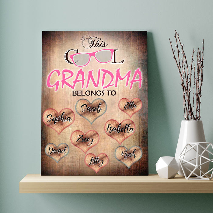 Personalized Matte Canvas For Grandma From Grandkid Pink Glasses Rustic Wooden Custom Grandkids Name Canvas Poster