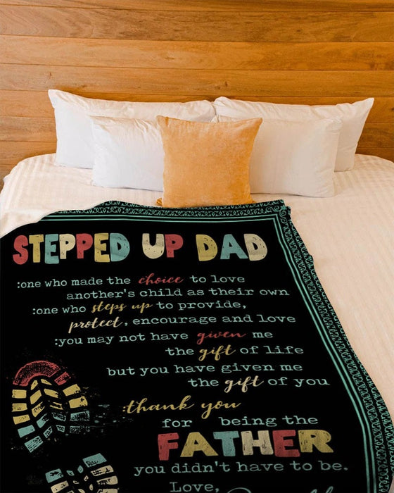 Personalized To My Bonus Dad Blanket From Son Daughter Footprint Provide Protect Love Me Custom Name Gifts For Birthday