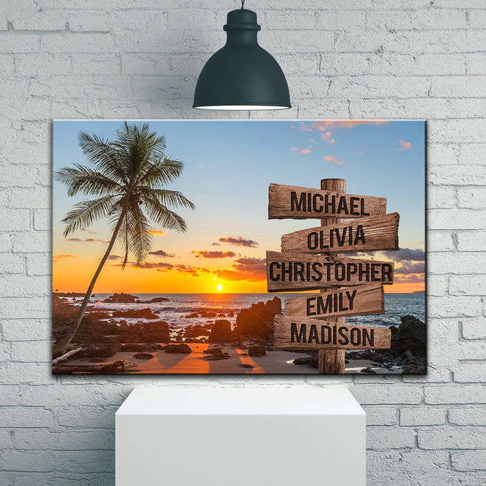 Personalized Canvas Wall Art Gifts For Family Palm Trees Sunset Beach Ocean Signs Custom Name Poster Prints Wall Decor